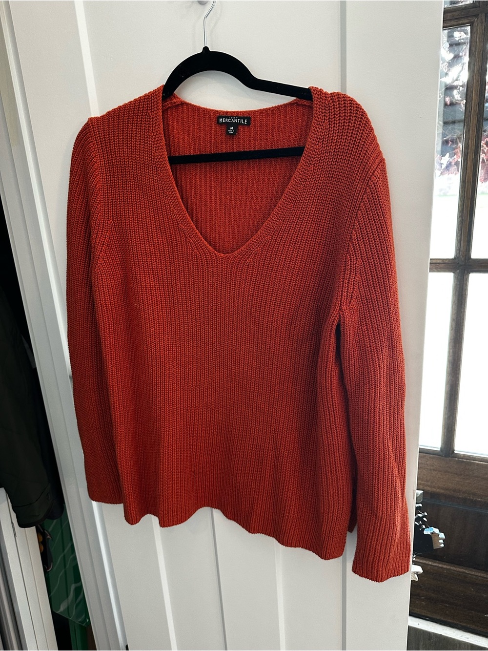 J Crew Mercantile V-Neck Sweater in Burnt Orange